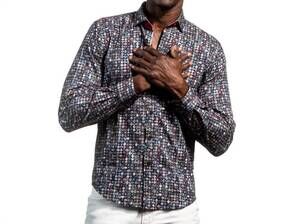 NEW EIGHT X abstract button down shirt in grey